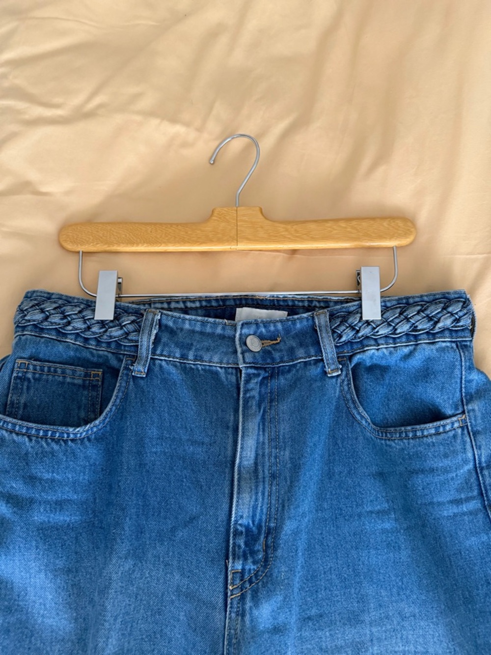 H&M Wide-Leg Mid Blue Denim Jeans with Braided Waistband - Picture 3 of 7
